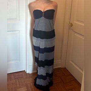 mlh NWT large gray blue black knit strapless maxi dress